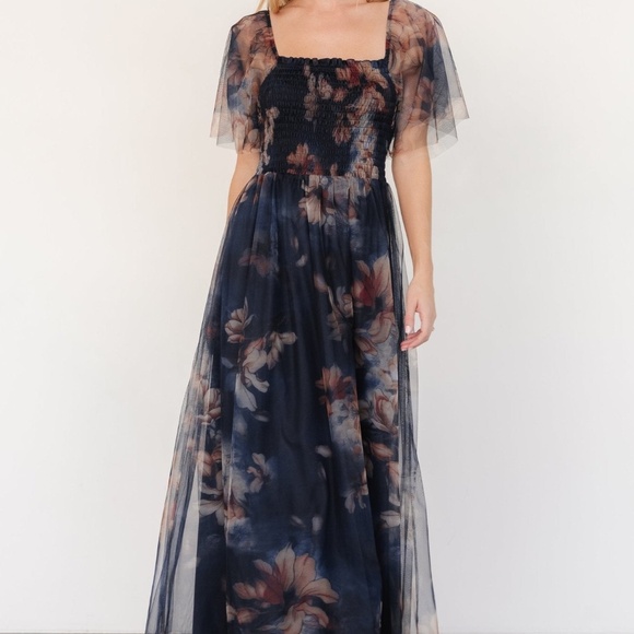 Baltic Born Cassandra Tulle Maxi Dress | Dark Blue Floral Size SS - Picture 2 of 5